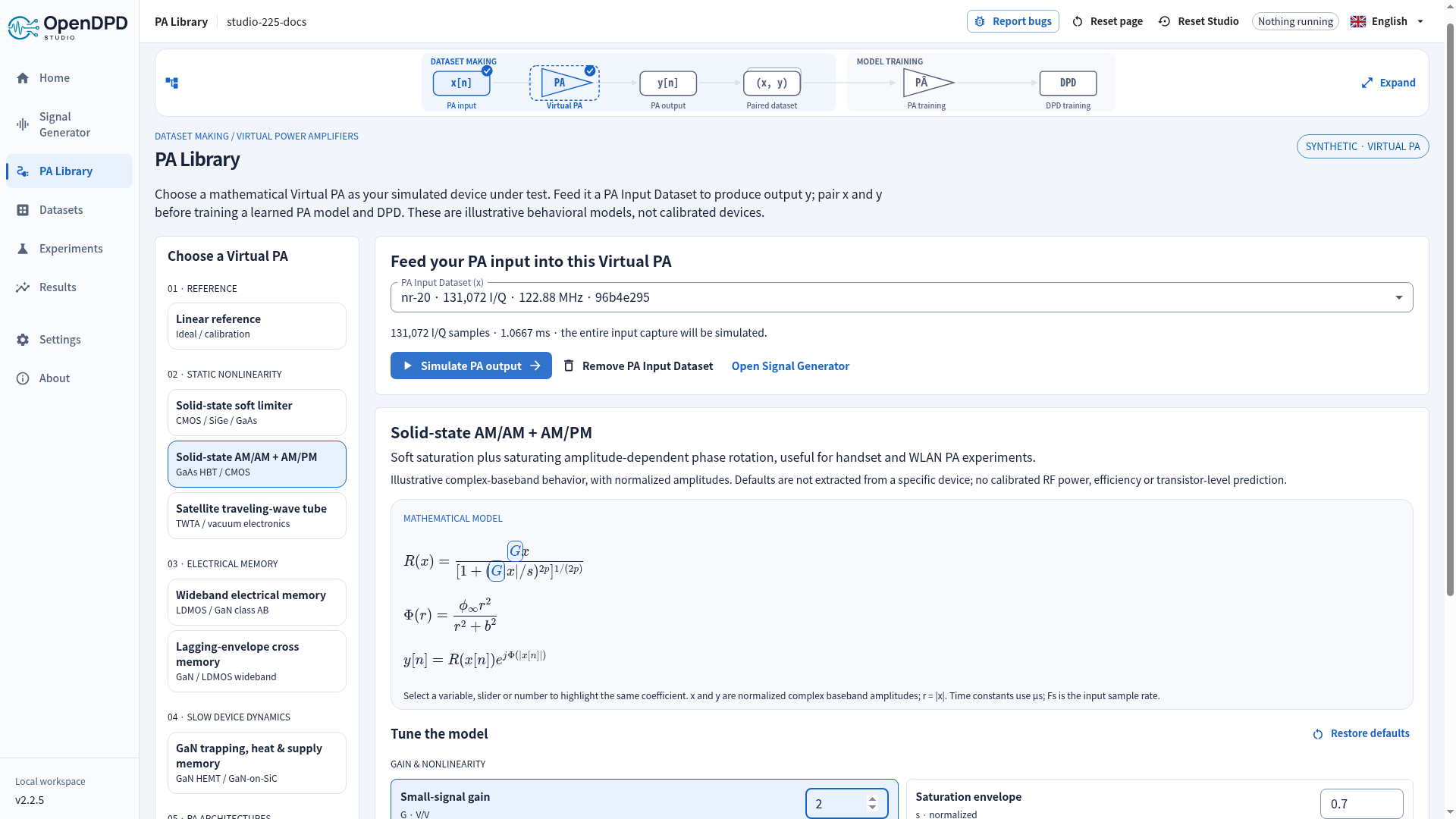 Virtual PA formula controls